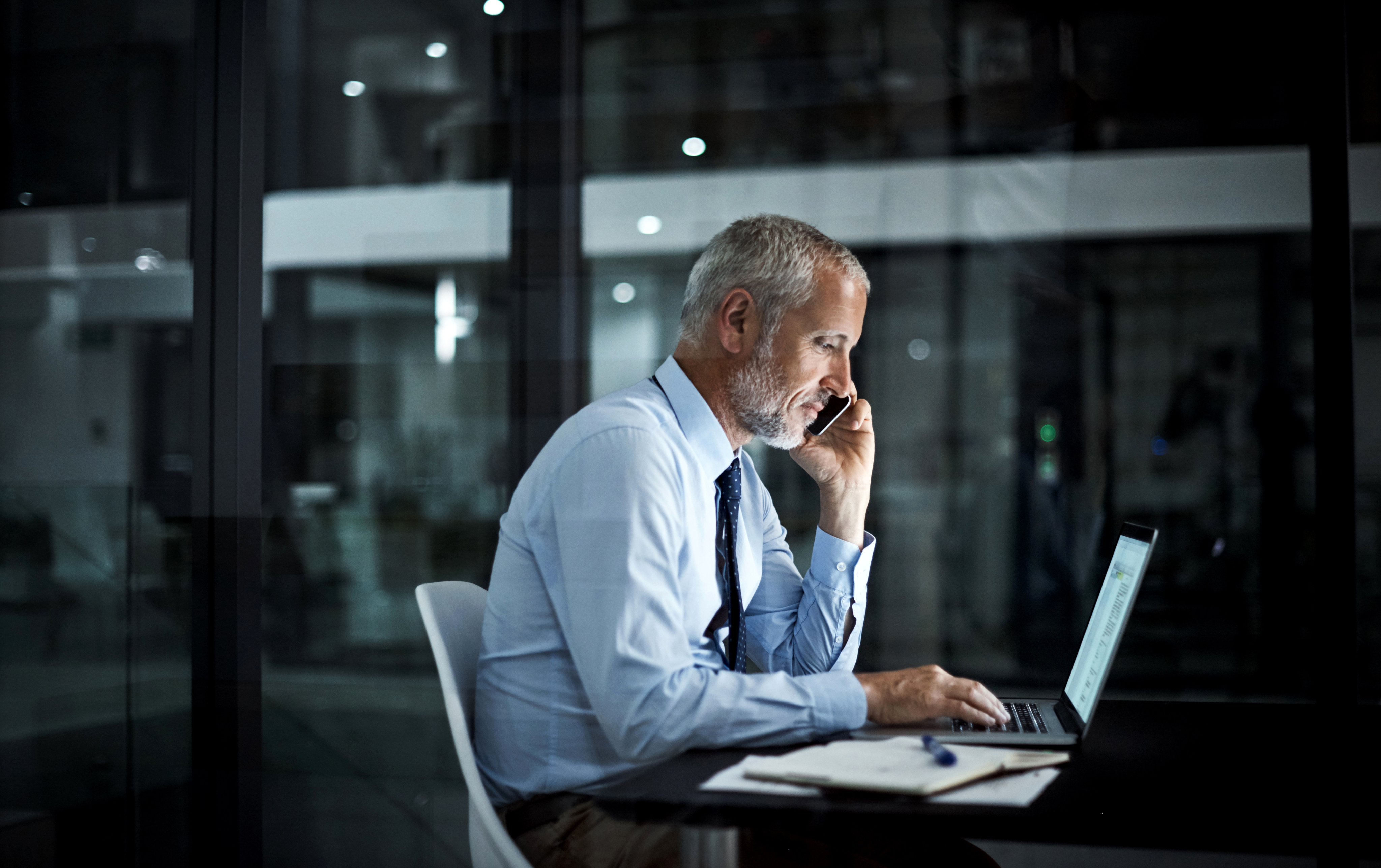 Man in the office with a computer